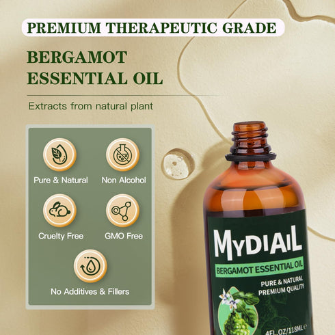 Bergamot Essential Oil (4 oz) Pure and Natural Bergamot Oil for Diffuser, Massage, Candle Making, Skin & Hair Care, Home Cleaning, Bathing - 118ml...