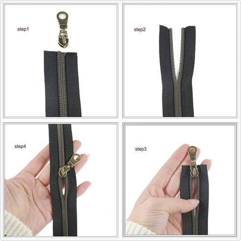 Leekayer #5 Antique Brass Metallic Nylon Coil Zippers by The Yard Bulk 10 Yards Black Zipper Tape with 25pcs Brass Sliders for DIY Sewing Tailor C...