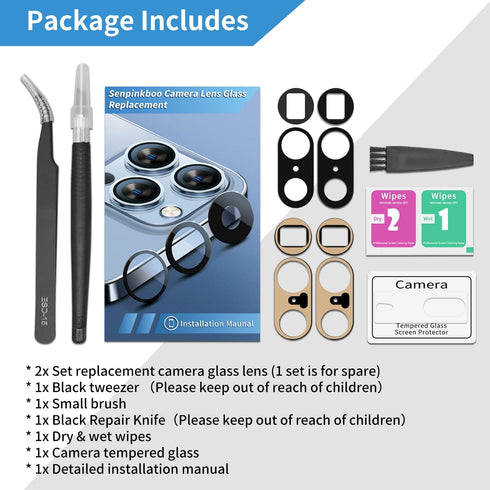 2 Pack Back Rear Camera Lens Glass Replacement for Google Pixel 7 Pro 5G 2022 GP4BC GE2AE with Pre-Installed Adhesive, Include Repair Tool Set+ In...