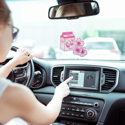ANGOLIO Car Air Freshener Kawaii Incense Chips Scented Ornament Car Rearview Mirror Pendant 4 Styles and Scents Of Bubble Tea Strawberry Milk Saku...