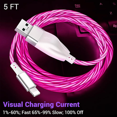 Aolcev Charger Cable for iPhone, 5FT Light Up Glowing Fast Charging Cord, 60W High-Speed Fast Charging Cable Compatible with iPhone 14 13 12 11 Pr...