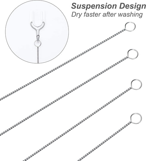 Straw Cleaner Brush, Extra Long Nylon Bristles and Stainless Steel Handle Cleaning Brushes for Washing Glass Silicone Metal Straws Tea Pot Spout B...