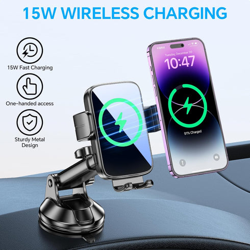 Wireless Car Charger Mount, Wireless Phone Charger for Car Auto Clamping Car Phone Holder Charger? Wind + Vent + Dash ?Car Wireless Charger for Ca...