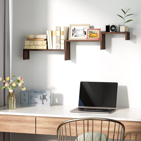 SRIWATANA Floating Shelves Wall Mounted, Solid Wood Wall Shelves Set of 3, Dark Brown…...