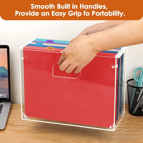 MaxGear File Organizer Box, Acrylic Hanging File Folder Organizer for Letter Size, Portable File Box with Handles, Desktop Clear Hanging Folder Or...