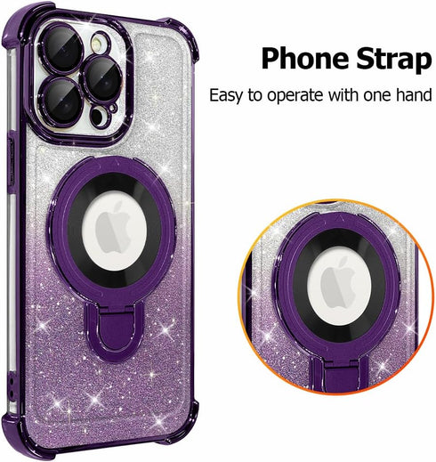 Fiyart Designed for iPhone 15 Pro Max Magnetic Case Glitter Bling Ring Holder Kickstand Function Bumper Compatible with MagSafe Camera Lens Protec...