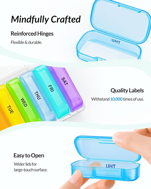 ZIKEE 7 Packs Extra Large Pill Organizer, Portable Pill Box 7 Day for Pocket, Purse, Weekly Pill Case with Dual-Protection Design, Pill Container ...
