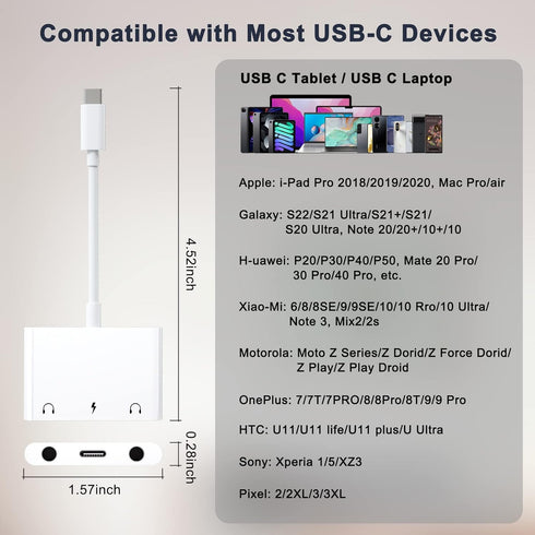iPad Headphone Adapter, Headphone Splitter for 2 Headphones,3 in 1 USB C to 3.5mm Jack Audio Adapter with 60W Fast Charging Compatible with S24/23...