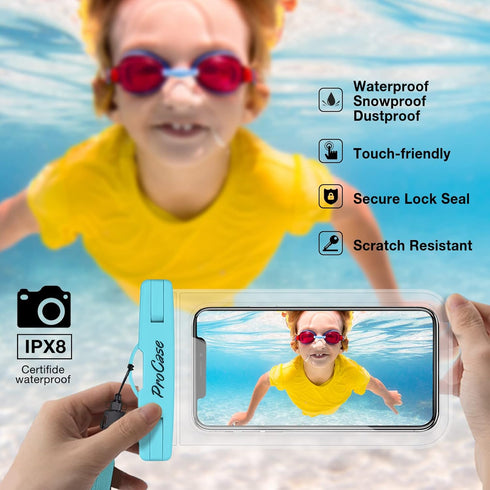 ProCase 2 Pack Waterproof Phone Pouch Case, 7" Universal Underwater Cellphone Dry Bag Holder for iPhone 15 14 13 Pro Max 12 11, Galaxy S24 S23 S22...