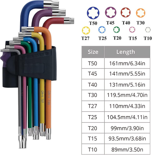 9 Pcs Hex Key Allen Wrench Set, Torx TRX Star Coloured Wrench Set T10, T15, T20, T25, T27, T30, T40, T45, T50 Hex Key Wrench Set for Furniture Ass...