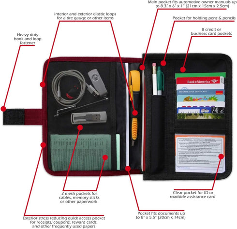 Glove Box Compartment Organizer - Car Document Holder - Owner Manual Case Pouch - Vehicle Storage Wallet for Registration & Insurance Card - Premi...