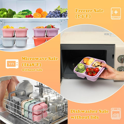 6 Pack Snack Containers, 4 Compartment Bento Snack Box Container, Reusable Meal Prep Lunch Containers for Kids Toddler Adults, Divided Food Contai...