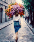 Lady Holding Bouquet Oil Painting Paint by Number Kits 16 x 20 inch Canvas Woman Walk on Street Graffiti DIY Painting for Kids Students Adults Beg...