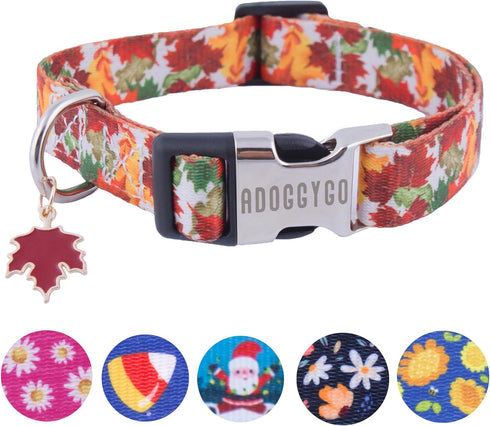 ADOGGYGO Fall Dog Collar, Thanksgiving Dog Collars Adjustable Soft Fall Leaves Thanksgiving Collars for Small Medium Large Dogs (Medium, Fall)...
