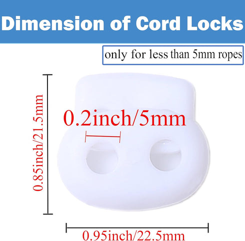 J.CARP 30Pcs White Plastic Cord Locks End Spring Toggle Stopper, Double Hole Elastic Cord Adjuster, Suit for Drawstrings, Bags, Shoelaces, Clothin...