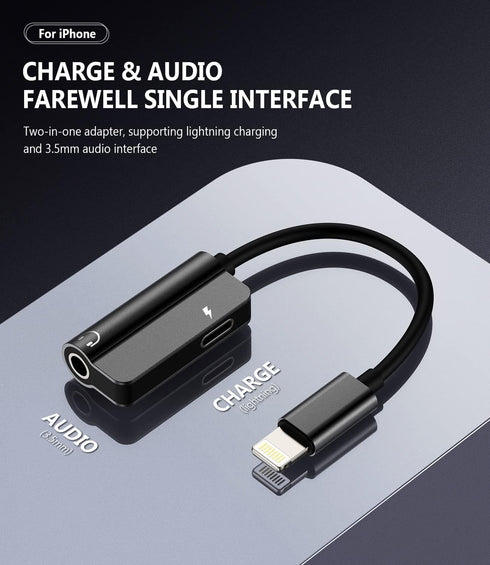 3.5mm to Lightning Compatible for iPhone Splitter Headphone Adapter Audio Apple Dongle Jack AUX Adaptador para Earphone 2 in 1 Phone Earbud and Ch...