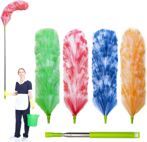 4 Pack Extendable Static Feather Duster,25" to 55" Length, Detachable and Beandable and Washable Head,Cleaning Supplies for Office,Car,Window,Furn...