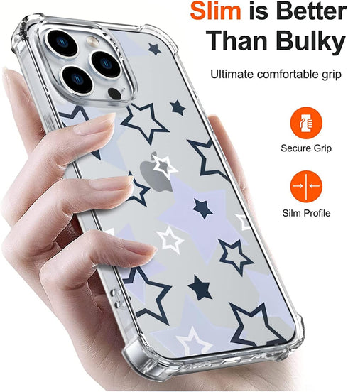 Cute Star Phone Case for iPhone 11 Star Case Cover Clear Phone Case w/Four Corner Reinforced Shockproof Girly Women Phone Cover Transparent Preppy...