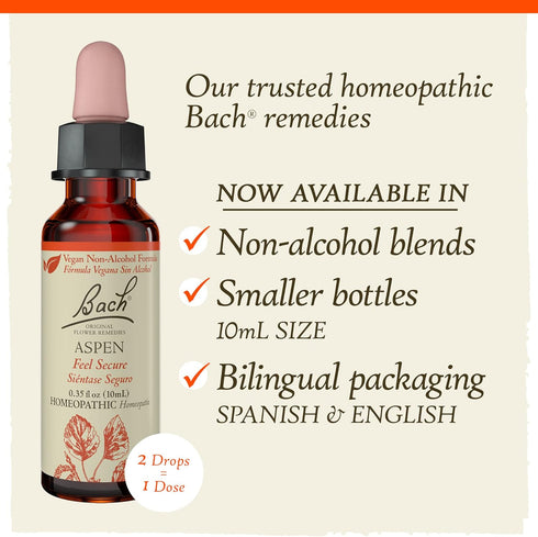 Bach Original Flower Remedies, Aspen for Apprehension and Security (Non-Alcohol Formula), Natural Homeopathic Flower Essence, Holistic Wellness an...