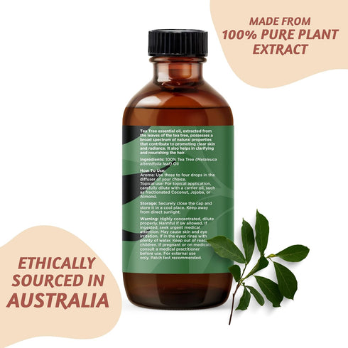 Folkulture Tea Tree Oil for Skin - 4 Fl Oz - 100% Pure, Natural and Undiluted Tea Tree Essential Oil, Premium Grade with Glass Dropper, Organic Oi...