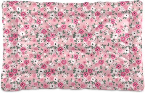 Pink Floral Pet Bed Pad Soft Dog Bed Mat with Anti-Slip Bottom, Machine Washable Crate Pad Mattress for Dog Sleeping...