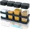 Spice Shakers with Rack,4 Set Small Spice Containers with Adjustable Pour Dual Holes,Sliding Open Organizer Containers with Cotton Brush,Clear Spi...