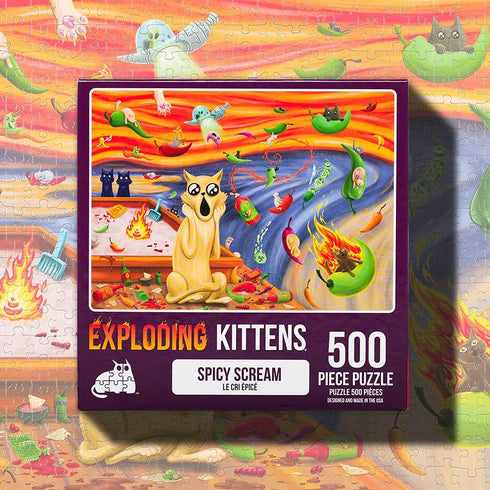 Exploding Kittens 500 Piece Jigsaw Puzzle - Spicy Scream, Jigsaw Puzzles for Adults, Cat Puzzle, Art Puzzle...