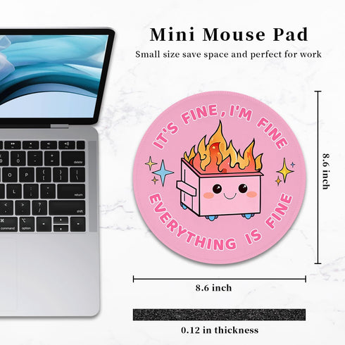 Funny Mouse Pad for Desk, Cute Office Decor for Women, Dumpster on Fire Small Mousepad with Non-Slip Rubber Base, Personalized Round Computer Mous...