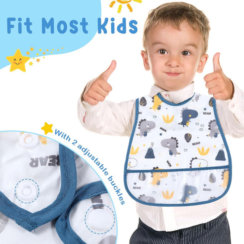 12 Pcs Baby Waterproof Bibs with Food Catcher Adjustable Snaps Plastic Feeding Bibs for Toddlers, 6 to 36 Months...
