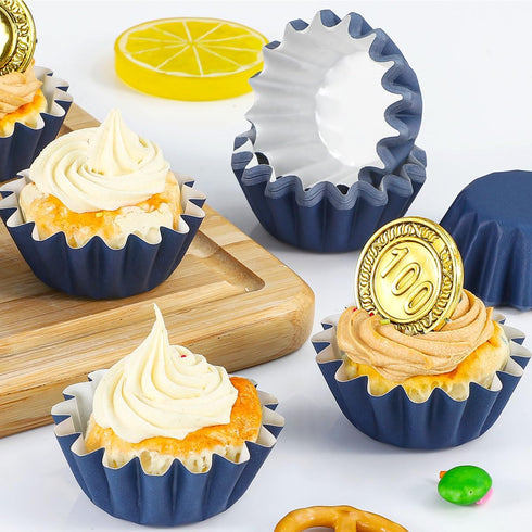 Caperci Grease-Resistant Navy Blue Mini Cupcake Liners 200 Counts - Heavy Duty Paper Muffin Baking Cups, Odorless, No Muffin Pan Needed, Easily Pe...