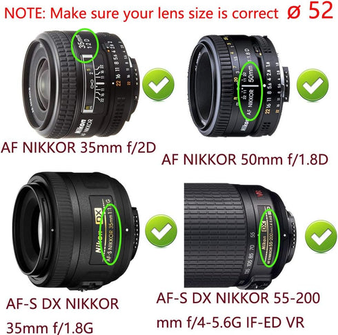 D5200 Lens Cap (52MM) for Nikon D5500 D5200 D3200 w/ NIKKOR AF-S 18-55mm Lens, for Canon EF-M 18-55mm 55-200mm Lens (2 Pack)...
