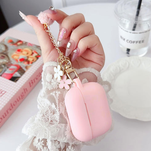 Cute Pink Case for Airpods Pro 2nd/1st Generation Cover for Girl Women with Pom pom Flower Keychain & Cleaner Kit, Soft Silicone Protective Skin f...
