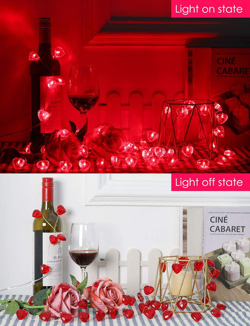 Luditek 50 LED Diamond Cut Red Heart Twinkle Fairy String Lights for Valentines Weddings Dating Garland Indoor Outdoor Home Decorations, 8 Lightin...