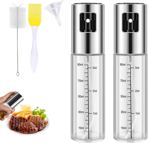 Oil Spray Bottle with Scale Air Fryer Mister Refillable Kitchen Accessories for Cooking, Baking BBQ, Frying Set of 2...