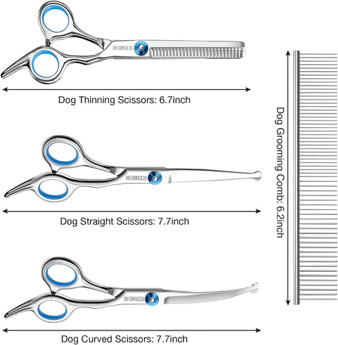 Professional Dog Grooming Scissors with Safety Round Tips, 5 in 1 Dog Grooming Scissors Kit, 4CR Stainless Steel Professional Pet Grooming Shears ...