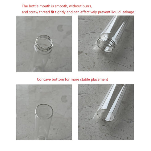 80ml Glass Clear Test Tubes with Screw Caps and Plastic Stoppers, Liquid Sample Vial, Leak-Proof Flat Test Tubes, 6PCS...