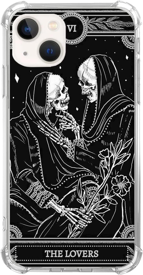 The Lovers Tarot Card Skull Black Case Compatible with iPhone 15, Trippy Psychedelic Aesthetic Tarot Card Cool Skeleton Case for iPhone 15, Unique...