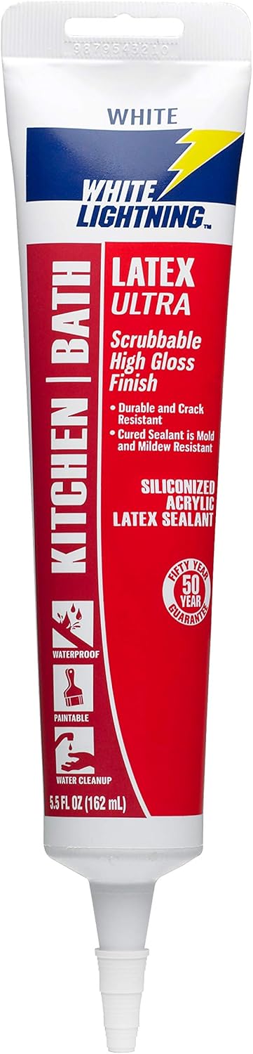 White Lightning W21000005 Latex Ultra Kitchen and Bath Premium High Gloss Sealant, White, 5.5 fl. oz....