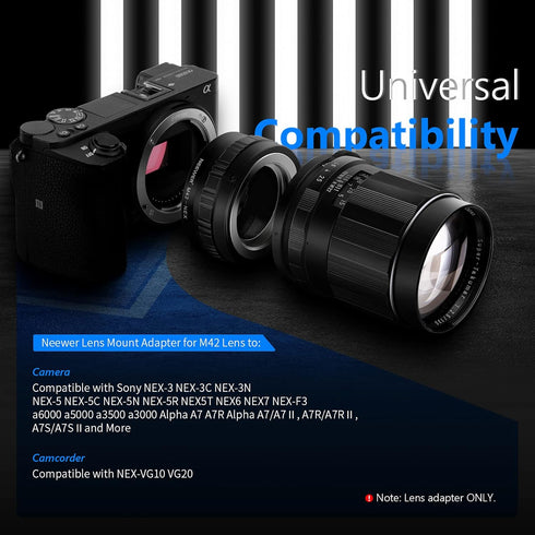 Neewer Lens Mount Adapter for M42 Lens to Sony NEX E-Mount Camera,fits Sony A7 A7S/A7SII A7R/A7RII A7II A3000 A6000 A6300 NEX-3 NEX-3C NEX-5 NEX-5...