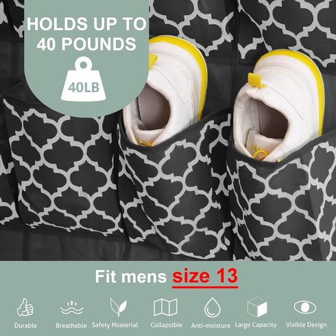 Over the Door Shoe Organizer with 24 Extra Large Pockets - Hanging Shoe Rack Storage Holder for men shoes zapateras and 4 Sturdy Hooks for Women H...