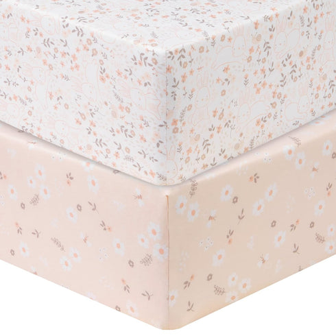 Sammy & Lou Cottontail Floral 2-Pack Microfiber Fitted Crib Sheet Set, Fits Standard Crib Mattress 28 in x 52 in; Fully Elasticized,...