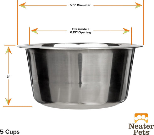Neater Pet Brands Stainless Steel Dog and Cat Bowls (2 Pack) Neater Feeder Medium Deluxe Extra Replacement Bowl (Metal Food and Water Dish) (5 Cup...