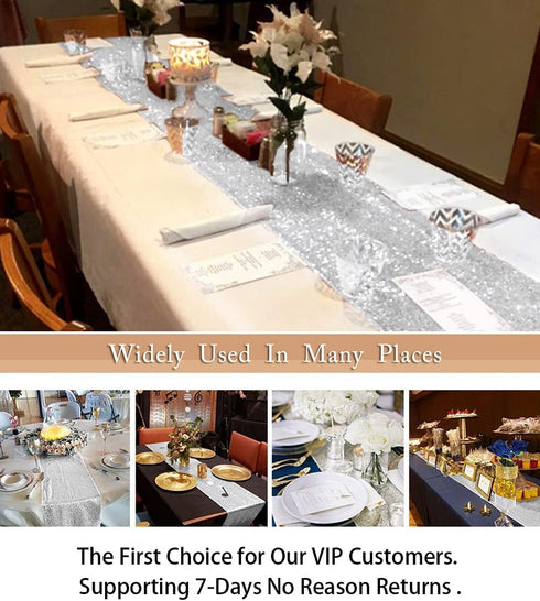 ShinyBeauty Sequin Table Runner 12x108 Inch Silver, Roll-Up Wedding Party Decor - Sparkling Holiday Banquet Tablecloth (Wholesale)...