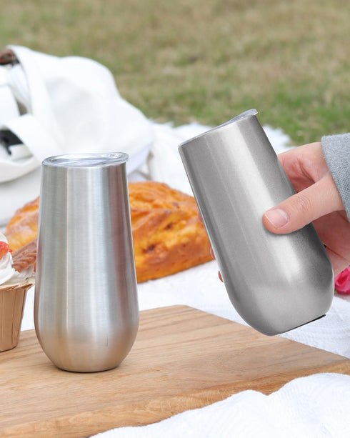 Sivaphe 2Pack Stemless Champagne Flutes Set with Lid Stainless Steel Insulated Vacuum Tumbler Cocktail Cups Reusable Wedding Toasting Method 6 Oun...