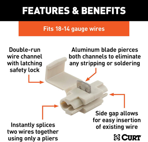 CURT 59906 18-14 Gauge White Scotch Snap Lock Wire Connectors, 100-Pack...