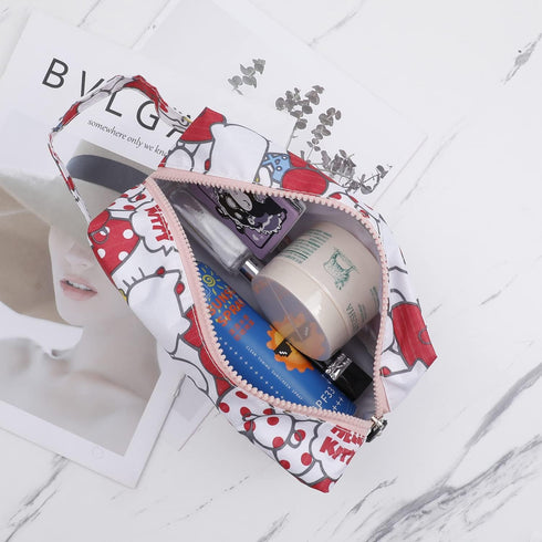 Cartoon Kitty Makeup Bag with Makeup Brush Plush Stitch Cosmetics Case 8 Pcs Cosmetic Brush Kawaii Capacity Bag for Women -1...