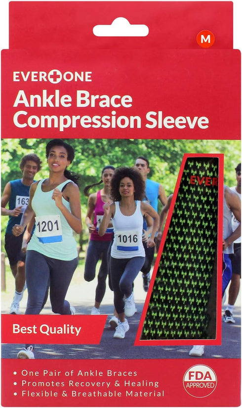 EverOne Ankle Brace Compression Support Sleeve For Injury Prevention, Healing and Recovery, Unisex, Medium (1 Pair)...