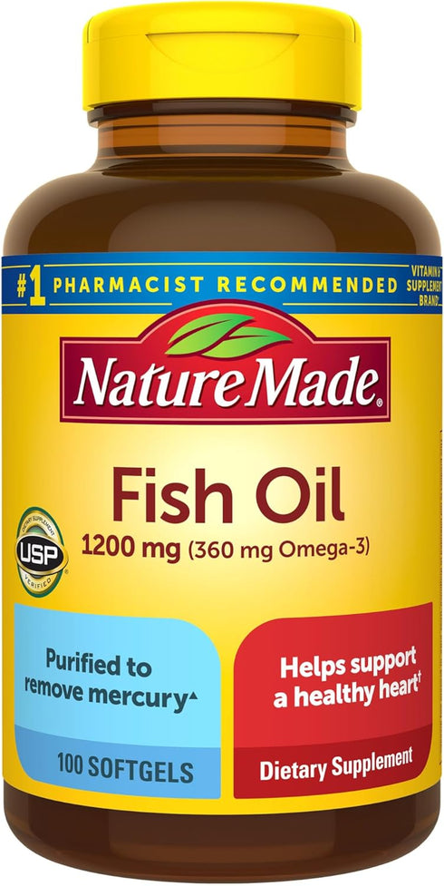 Nature Made Fish Oil 1200 mg Softgels, Fish Oil Supplements, Omega 3 Fish Oil for Healthy Heart Support, Omega 3 Supplement with 100 Softgels, 50 ...