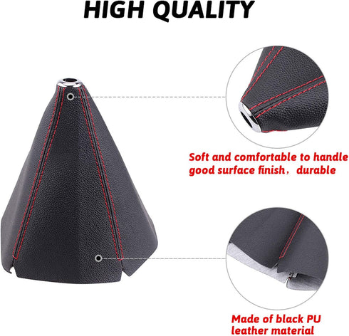 RASTP PU Leather Shift Boot Waterproof Shift Knob Dust Cove Universal for Manual/Auto with Red Stitching,Red...