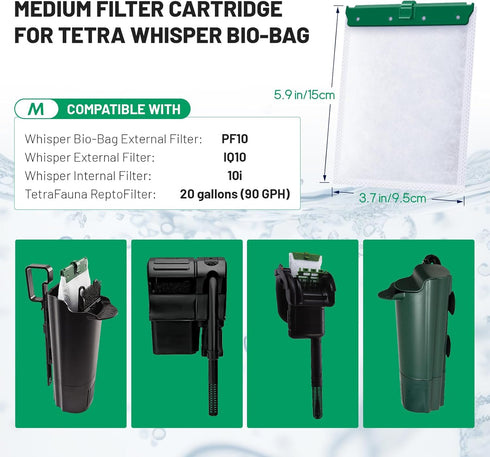 8 Pack Medium Filter Cartridges Compatible with Tetra Whisper Bio-Bag Filters, Replacement Filter Cartridge for TetraFauna ReptoFilter 20 gallons ...